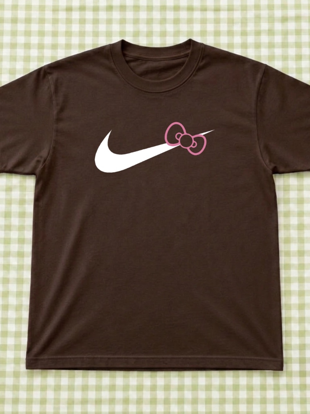Gildan Brown Short-Sleeve Tee with White Swoosh and Pink Bow